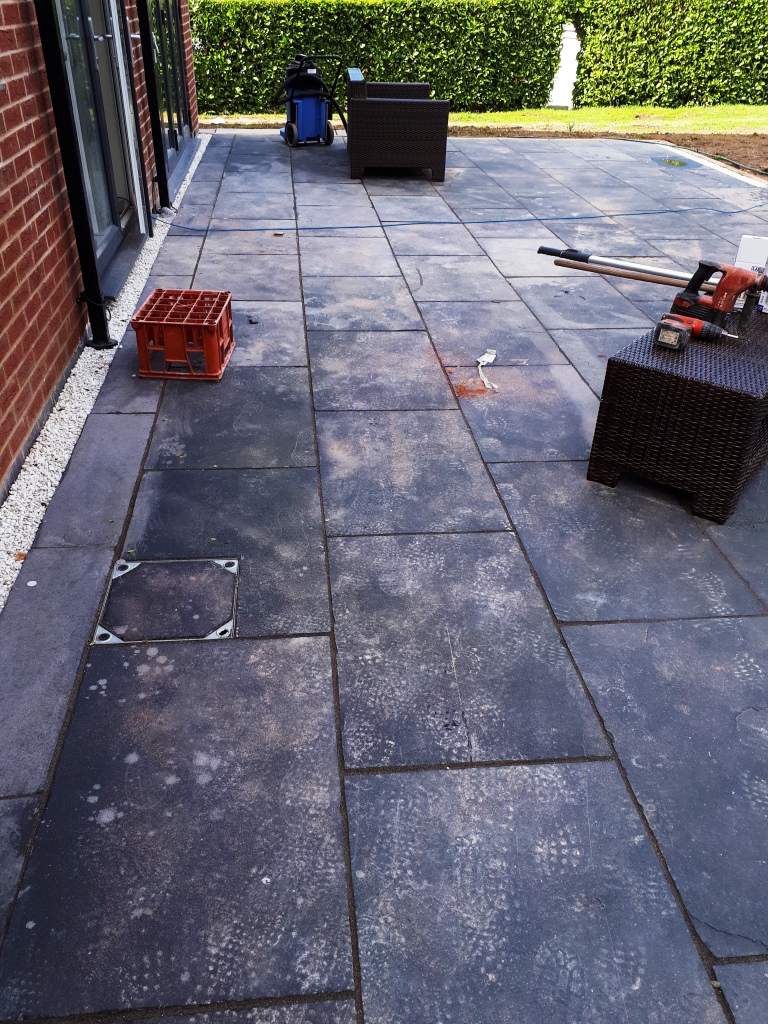 Black Limestone Patio Ruined By Brick Acid Restored In Bromsgrove